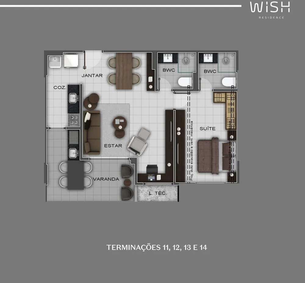 Planta do apartamento de 2 suítes do WISH Residence